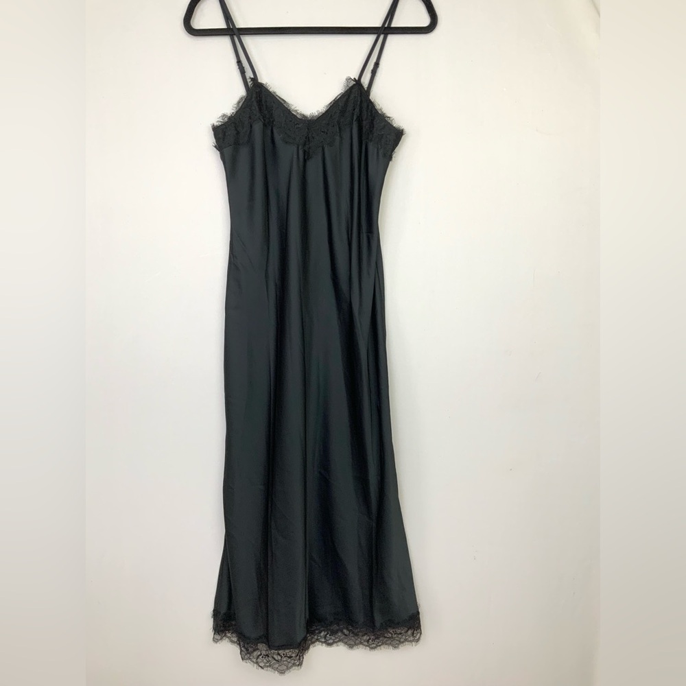 NWT A New Day Sz‎ Small Black Satin Lace Trimmed Cami Midi Dress Dark Romantic